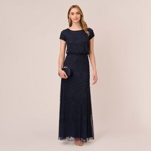 Adrianna Papell short sleeve beaded gown